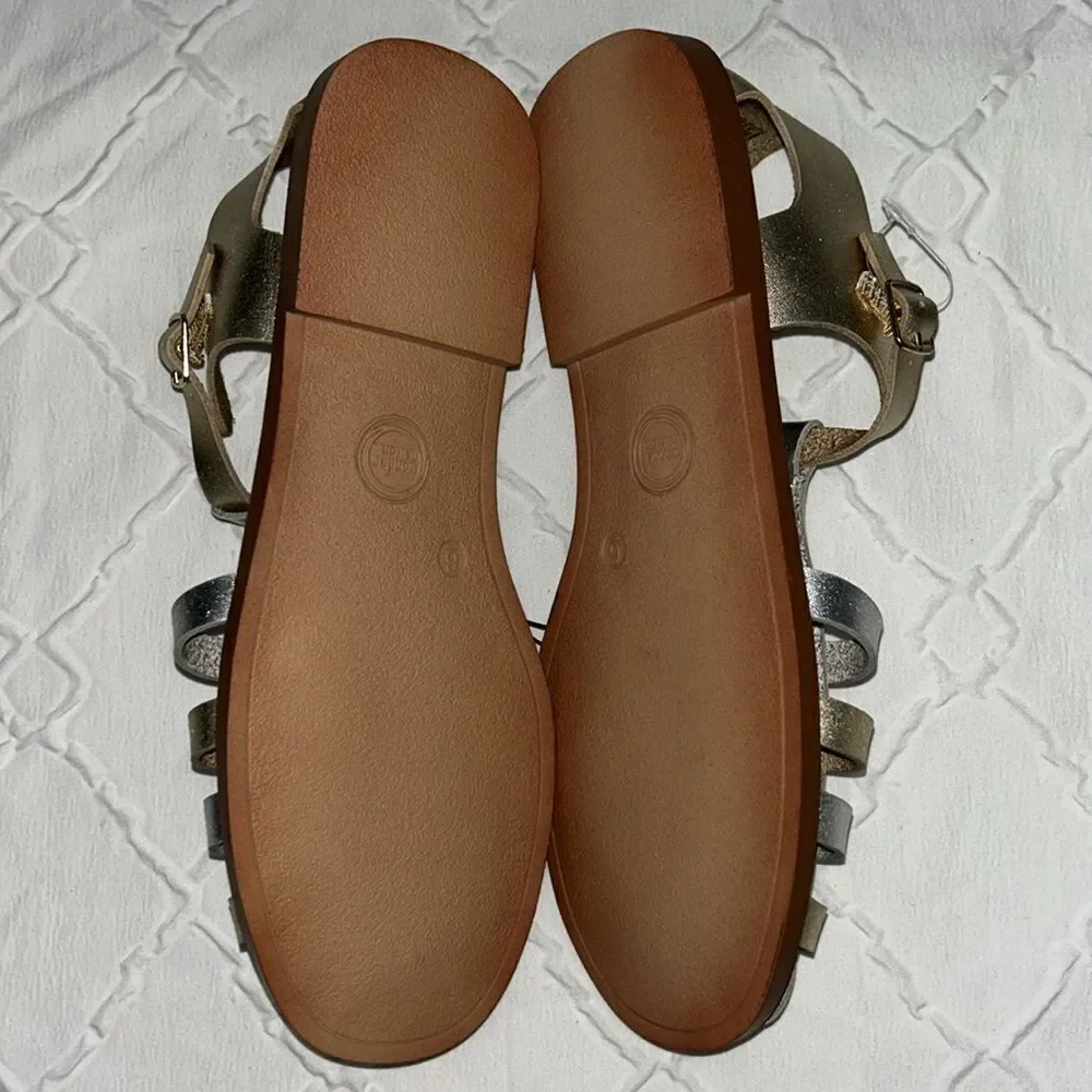 Wonder Nation Big Girls Gold-tone/Silver Fisherman Sandals(Size 6)